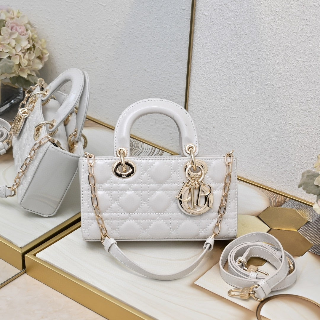 Dio Lady Joy Small White Patent Leather Bag 22cm