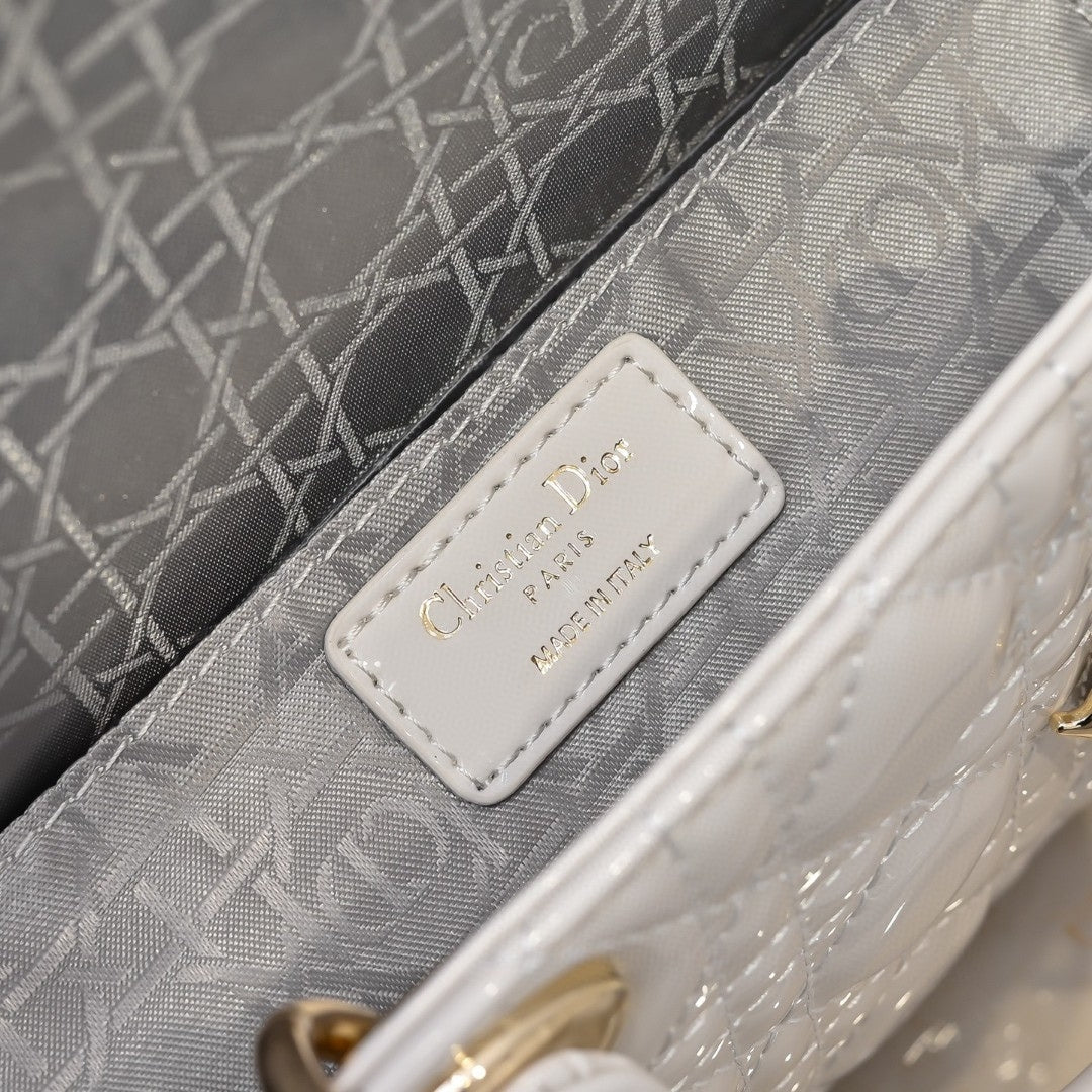 Dio Lady Joy Small White Patent Leather Bag 22cm