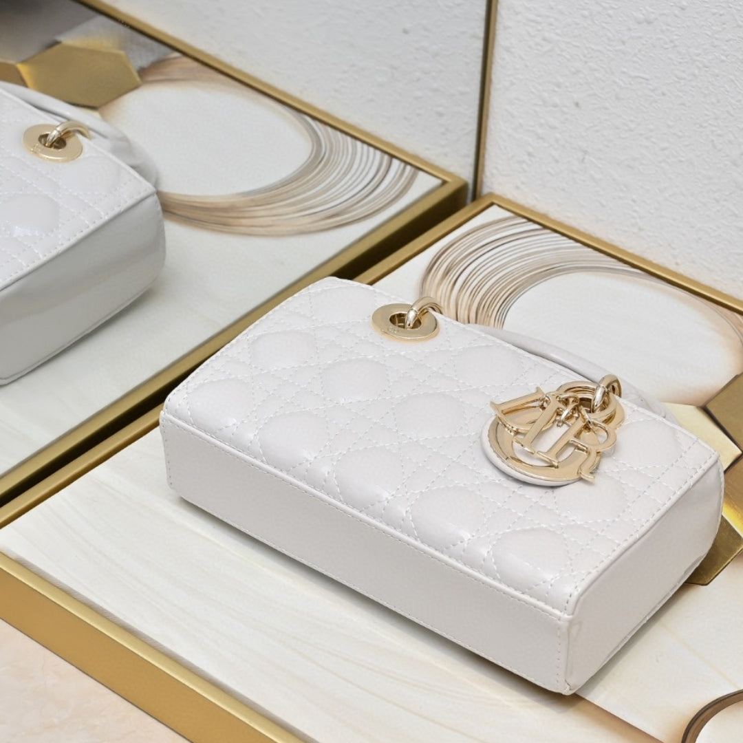 Dio Lady Joy Small White Patent Leather Bag 22cm