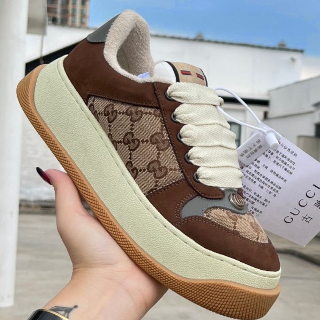 GG Screener Trainer Canvas and Brown Tennis Shoes