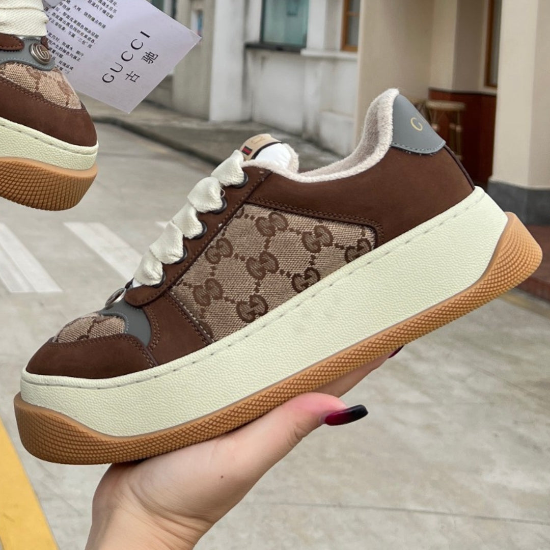 GG Screener Trainer Canvas and Brown Tennis Shoes