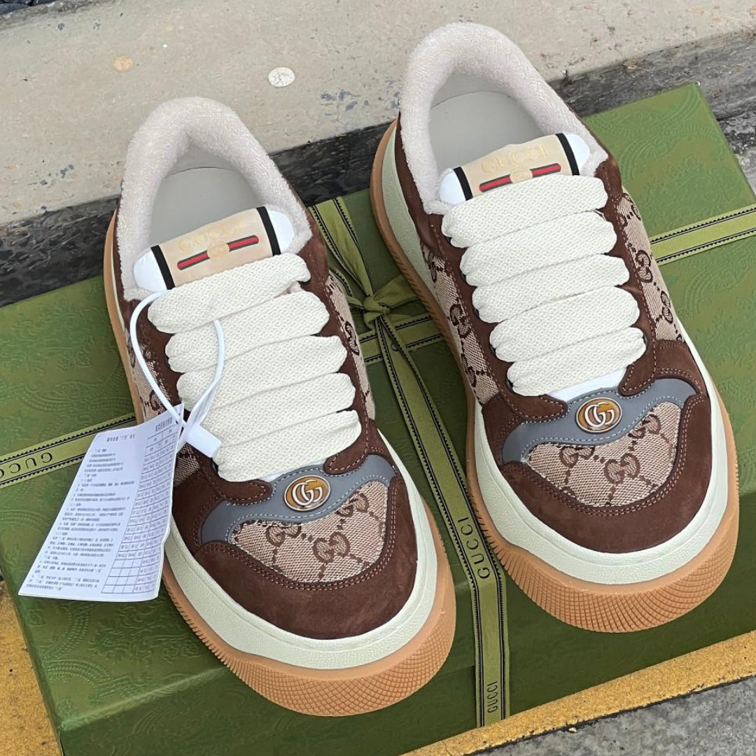 GG Screener Trainer Canvas and Brown Tennis Shoes