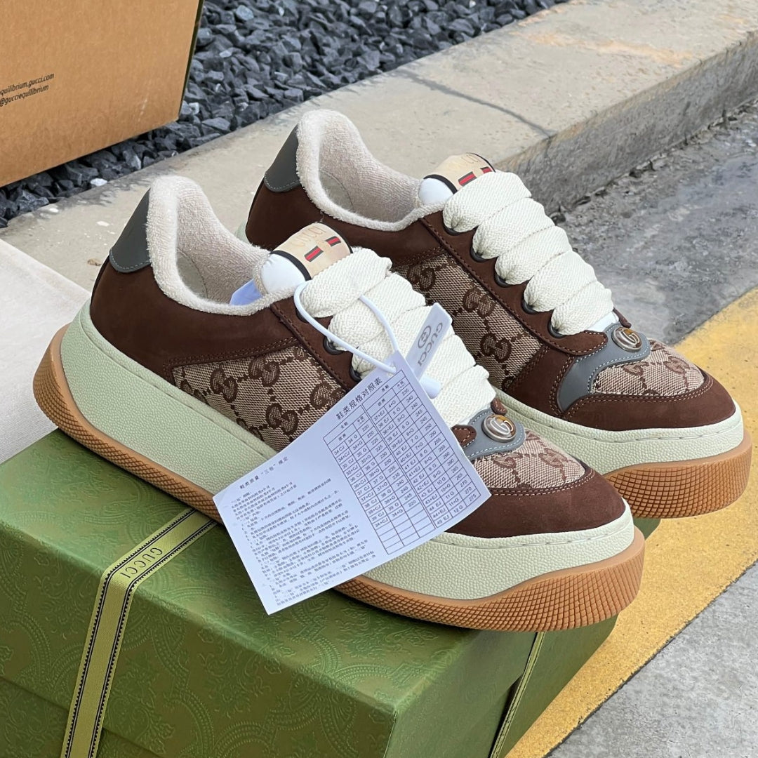 GG Screener Trainer Canvas and Brown Tennis Shoes