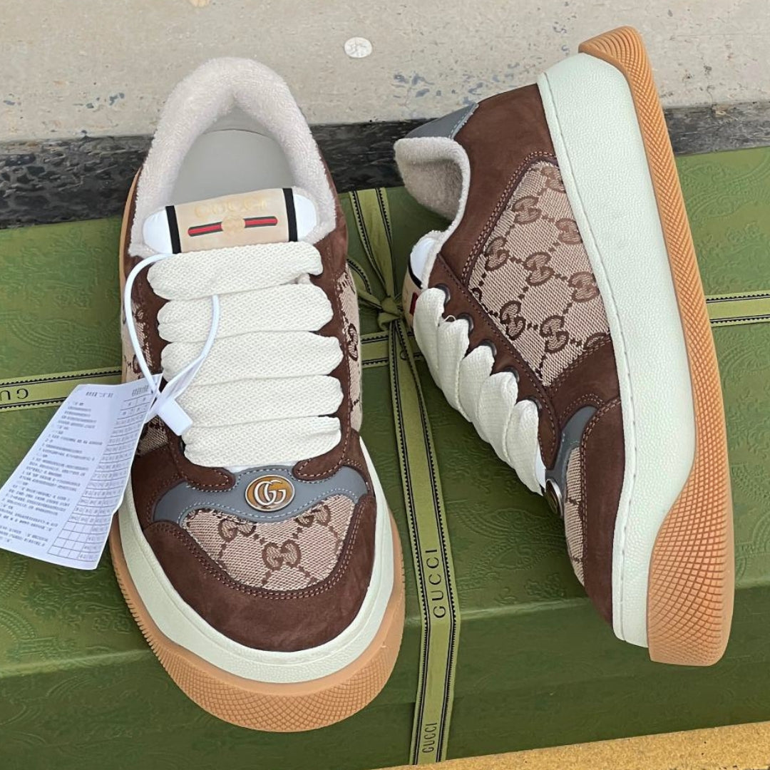 GG Screener Trainer Canvas and Brown Tennis Shoes