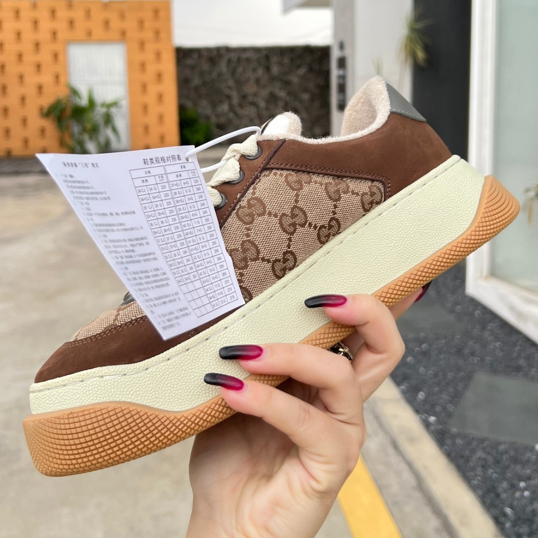 GG Screener Trainer Canvas and Brown Tennis Shoes