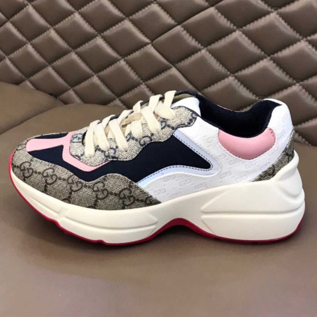 GG Rhyton Canvas Sneakers with Pink, White and Dark Blue