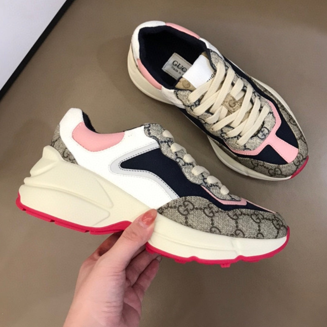GG Rhyton Canvas Sneakers with Pink, White and Dark Blue