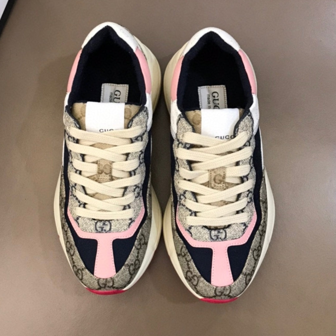 GG Rhyton Canvas Sneakers with Pink, White and Dark Blue