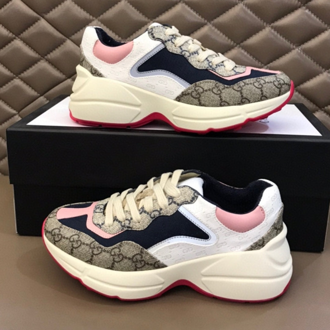 GG Rhyton Canvas Sneakers with Pink, White and Dark Blue