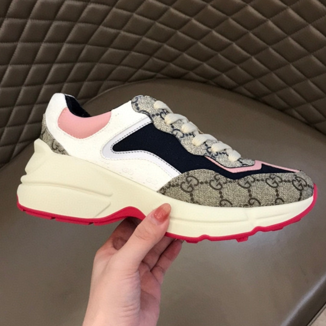 GG Rhyton Canvas Sneakers with Pink, White and Dark Blue
