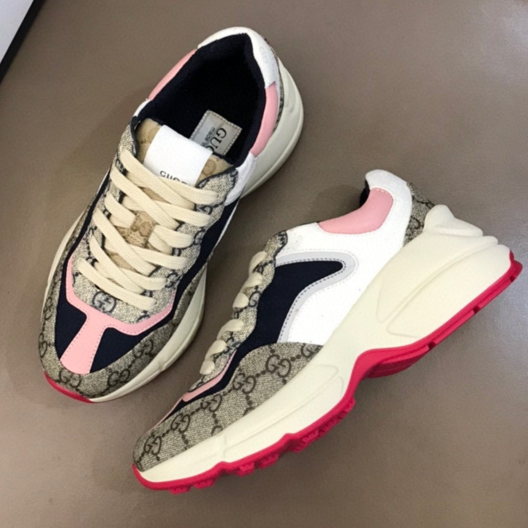 GG Rhyton Canvas Sneakers with Pink, White and Dark Blue