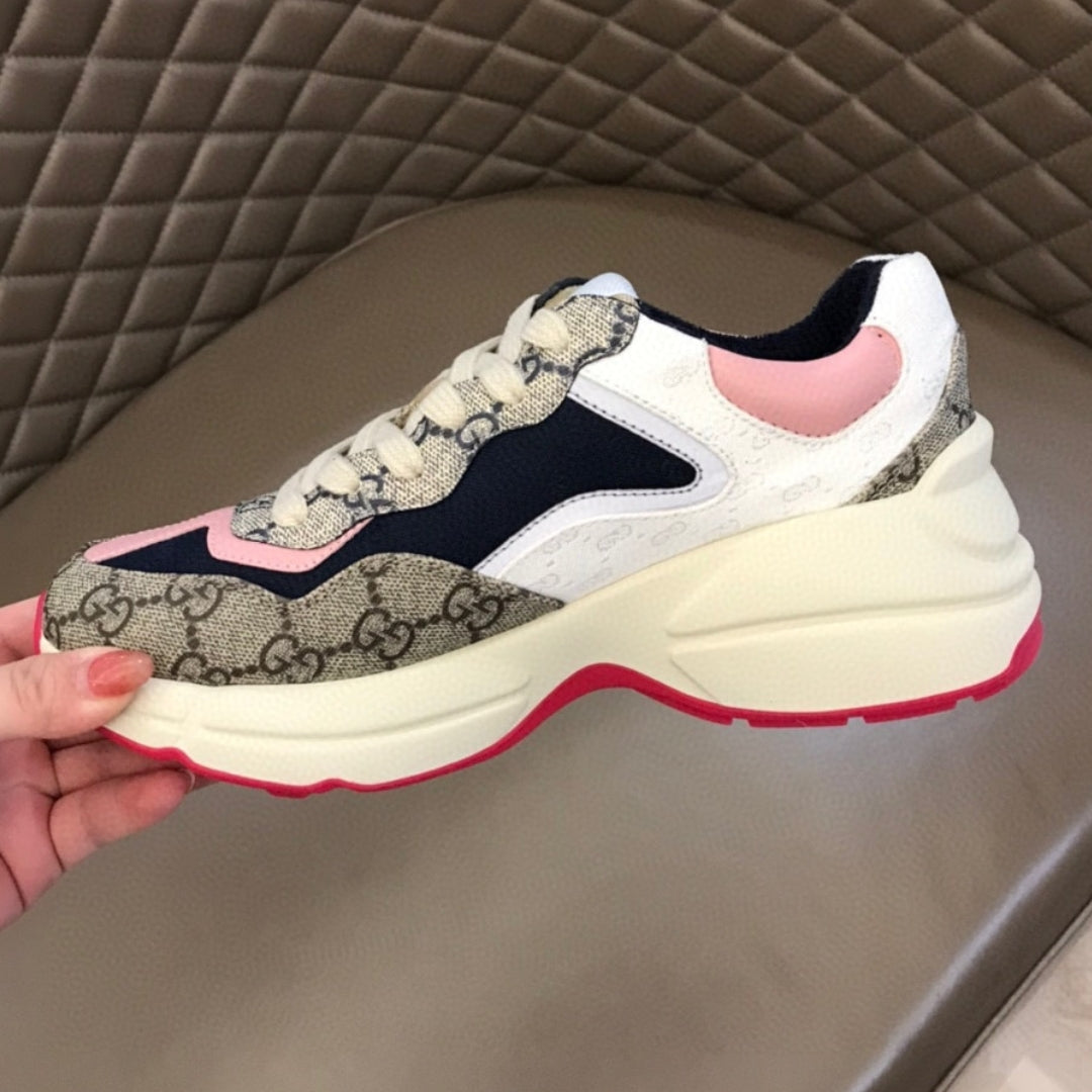GG Rhyton Canvas Sneakers with Pink, White and Dark Blue