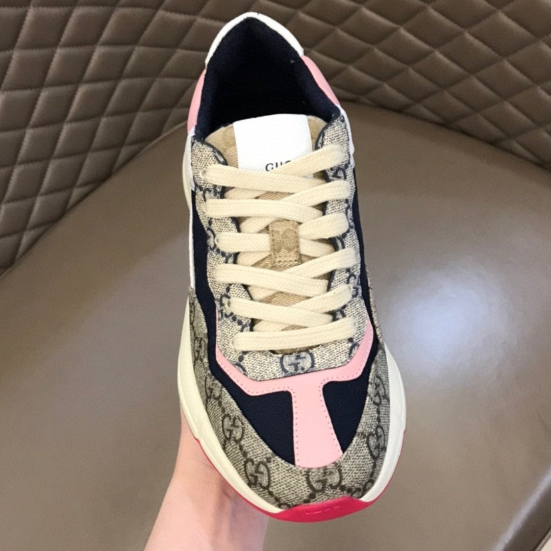 GG Rhyton Canvas Sneakers with Pink, White and Dark Blue