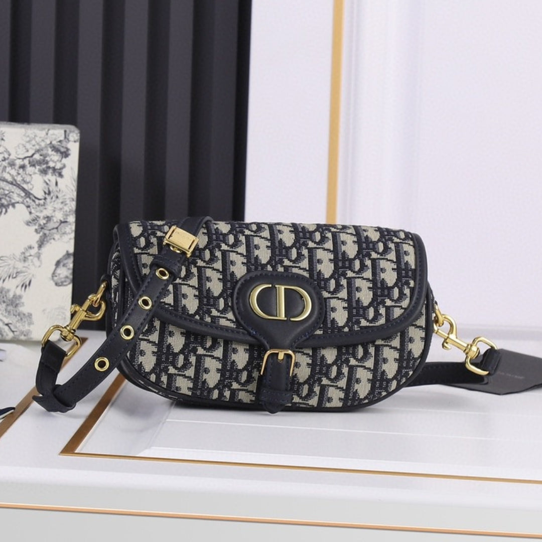 Dio Bobby West-East Small Dark Blue Canvas Bag 22cm