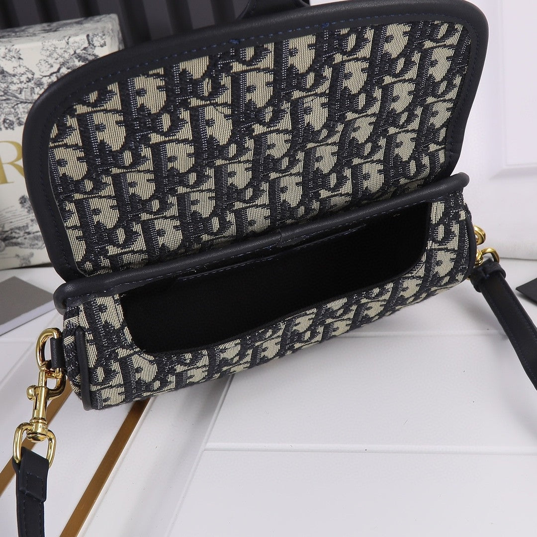 Dio Bobby West-East Small Dark Blue Canvas Bag 22cm