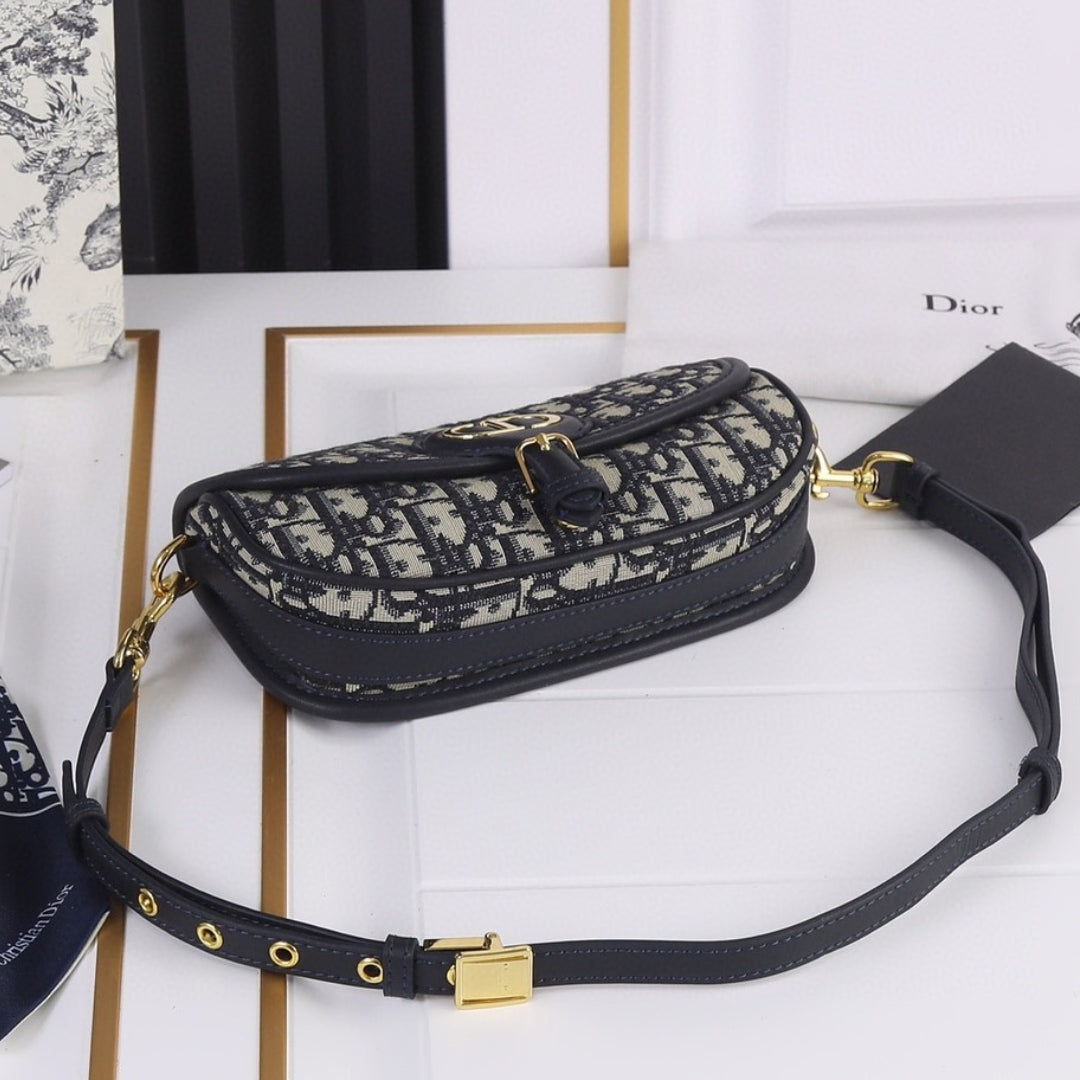 Dio Bobby West-East Small Dark Blue Canvas Bag 22cm