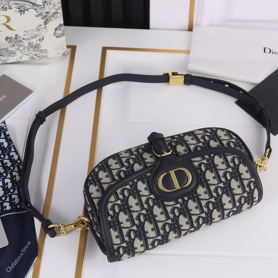 Dio Bobby West-East Small Dark Blue Canvas Bag 22cm