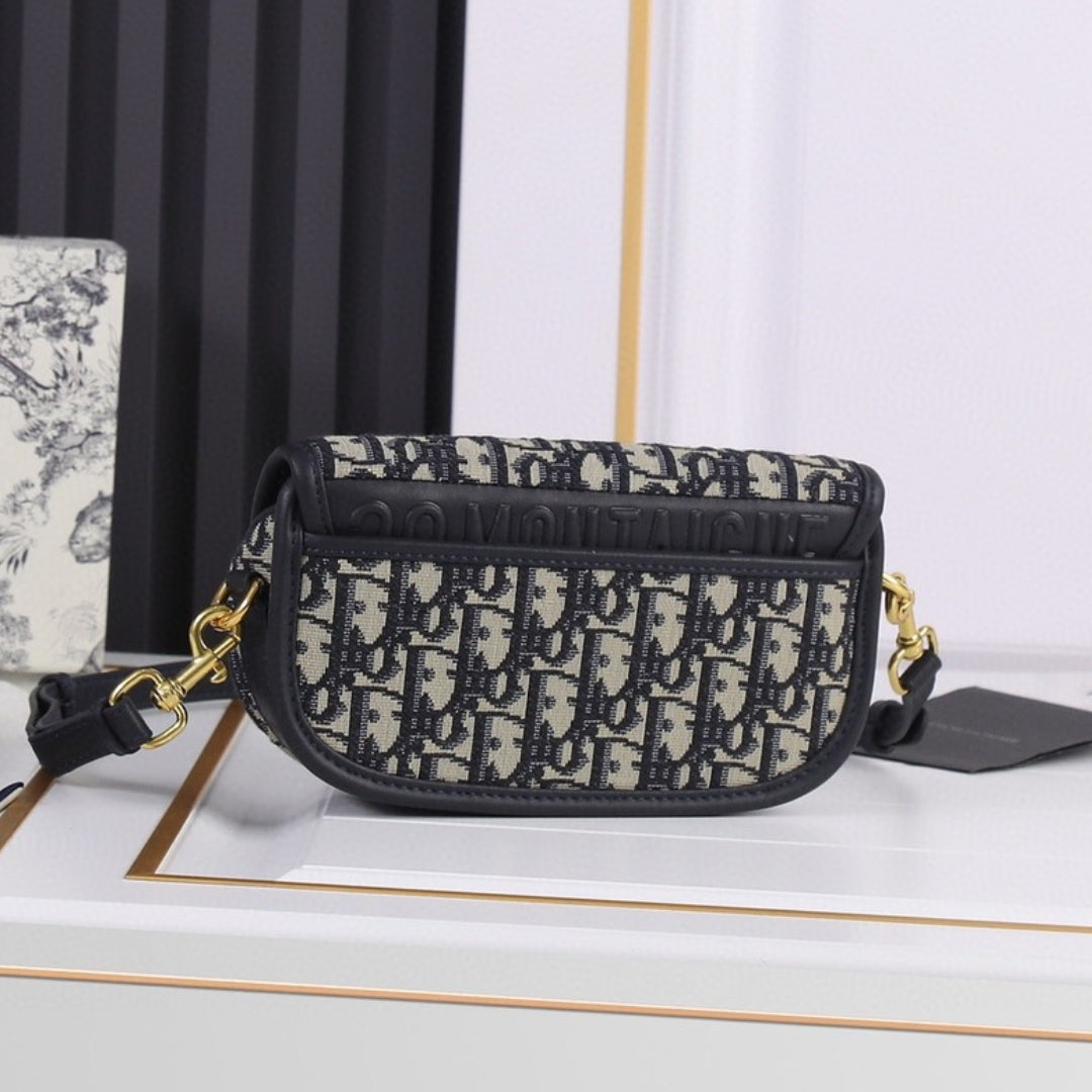 Dio Bobby West-East Small Dark Blue Canvas Bag 22cm