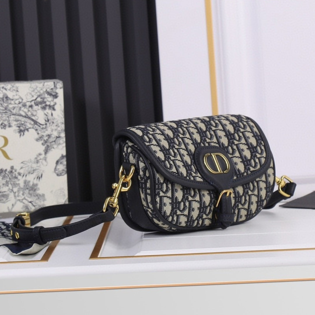Dio Bobby West-East Small Dark Blue Canvas Bag 22cm