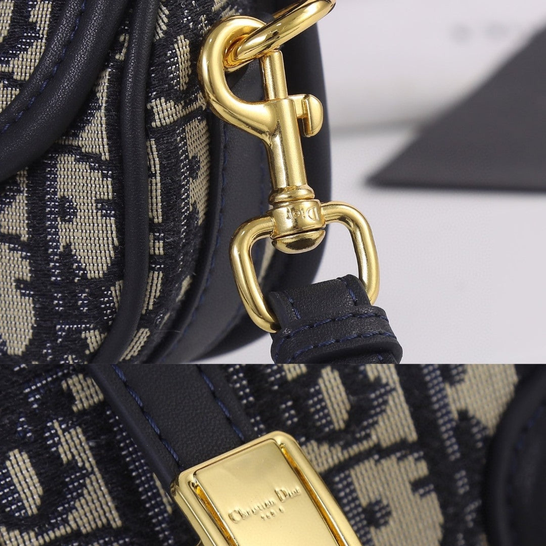 Dio Bobby West-East Small Dark Blue Canvas Bag 22cm
