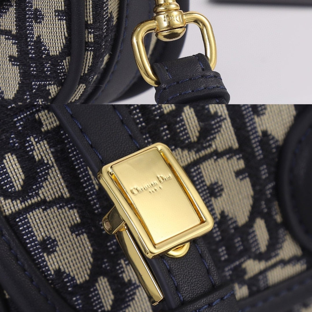 Dio Bobby West-East Small Dark Blue Canvas Bag 22cm