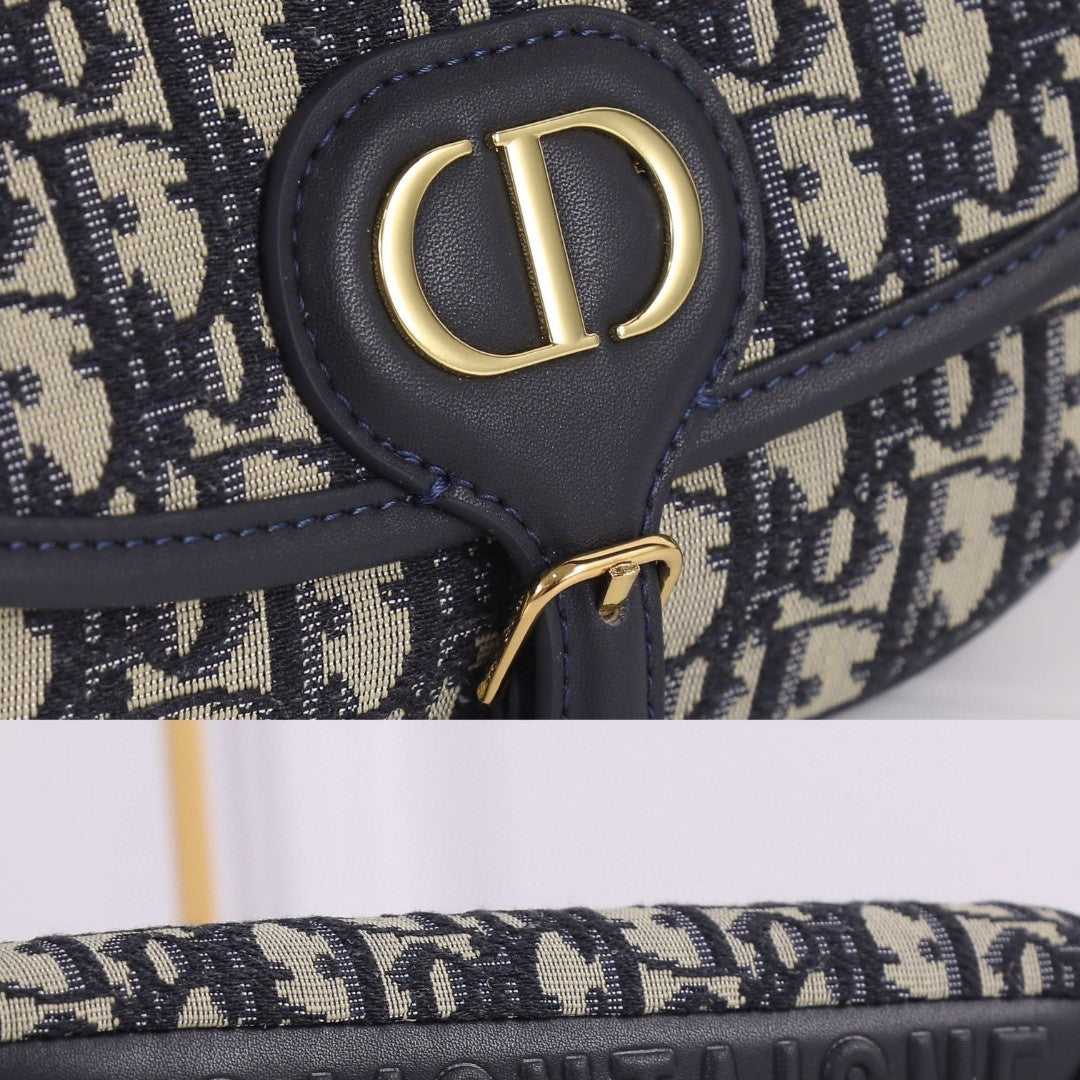 Dio Bobby West-East Small Dark Blue Canvas Bag 22cm