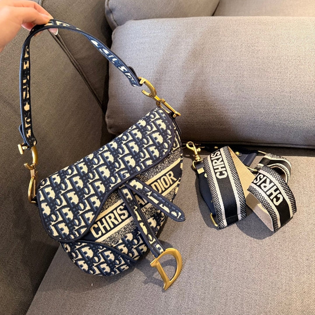 Dio Saddle Bag Small Canzas Oblique Blue 25cm