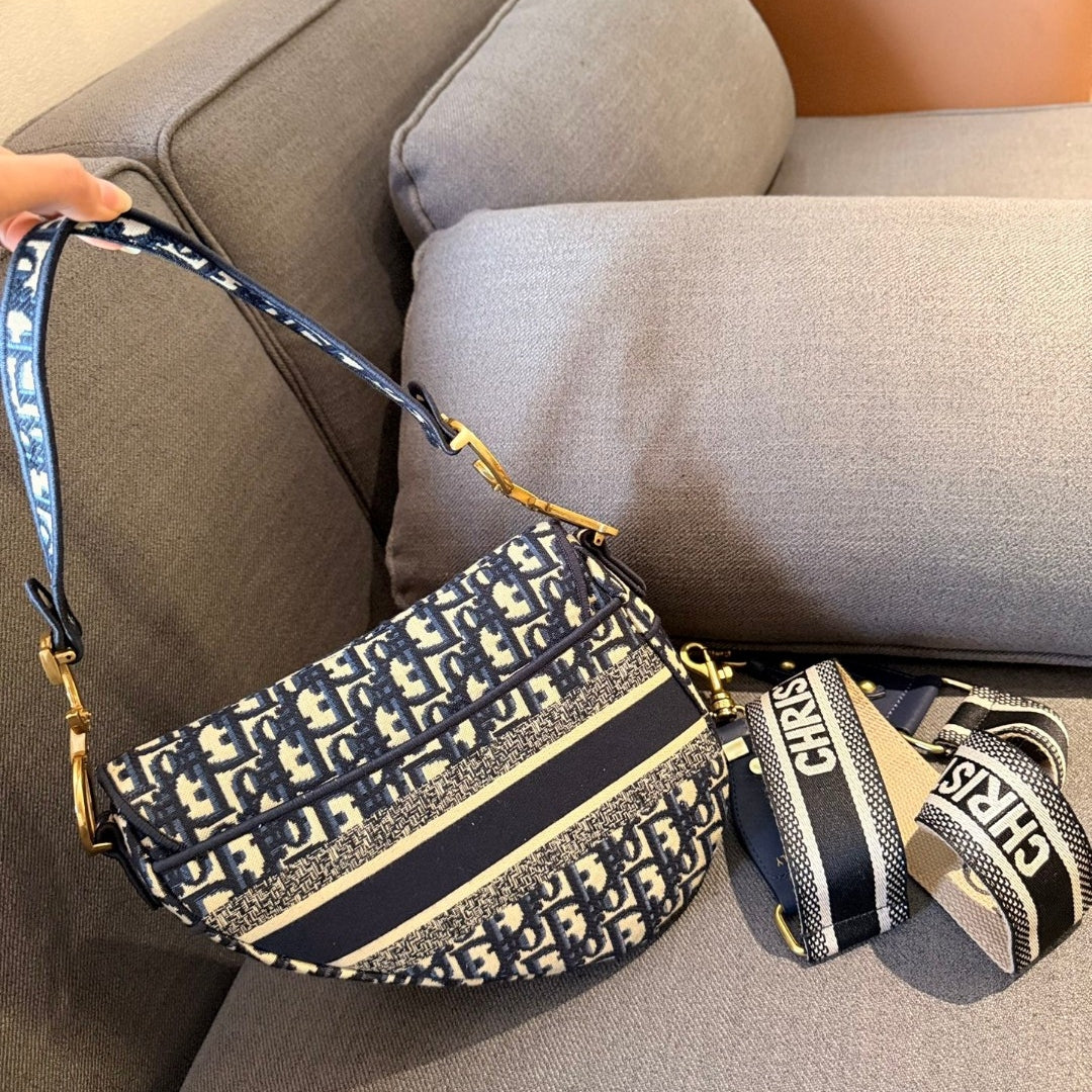 Bolsa Dio Saddle Pequena Canzas Oblique Azul 25cm