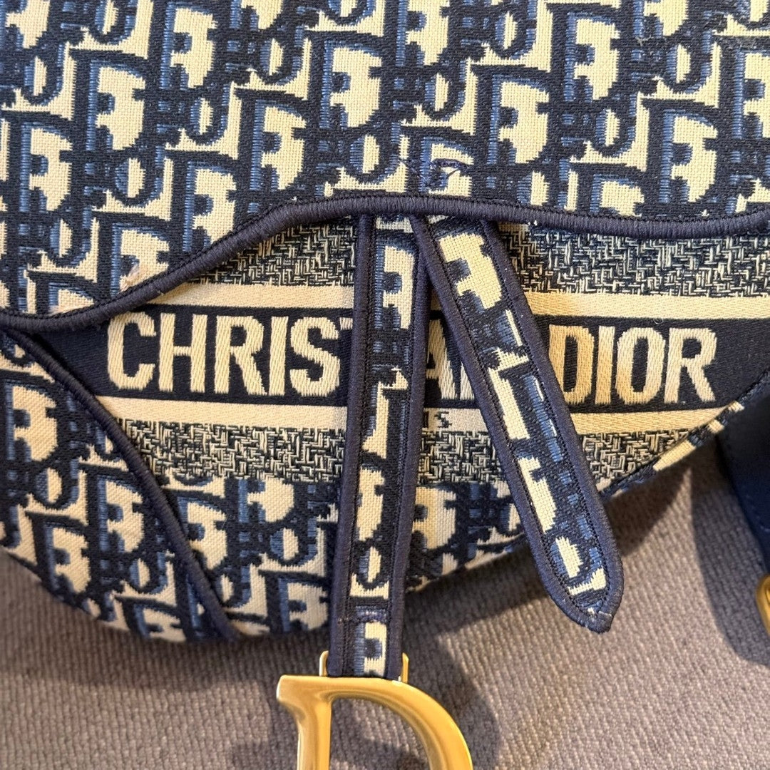 Bolsa Dio Saddle Pequena Canzas Oblique Azul 25cm