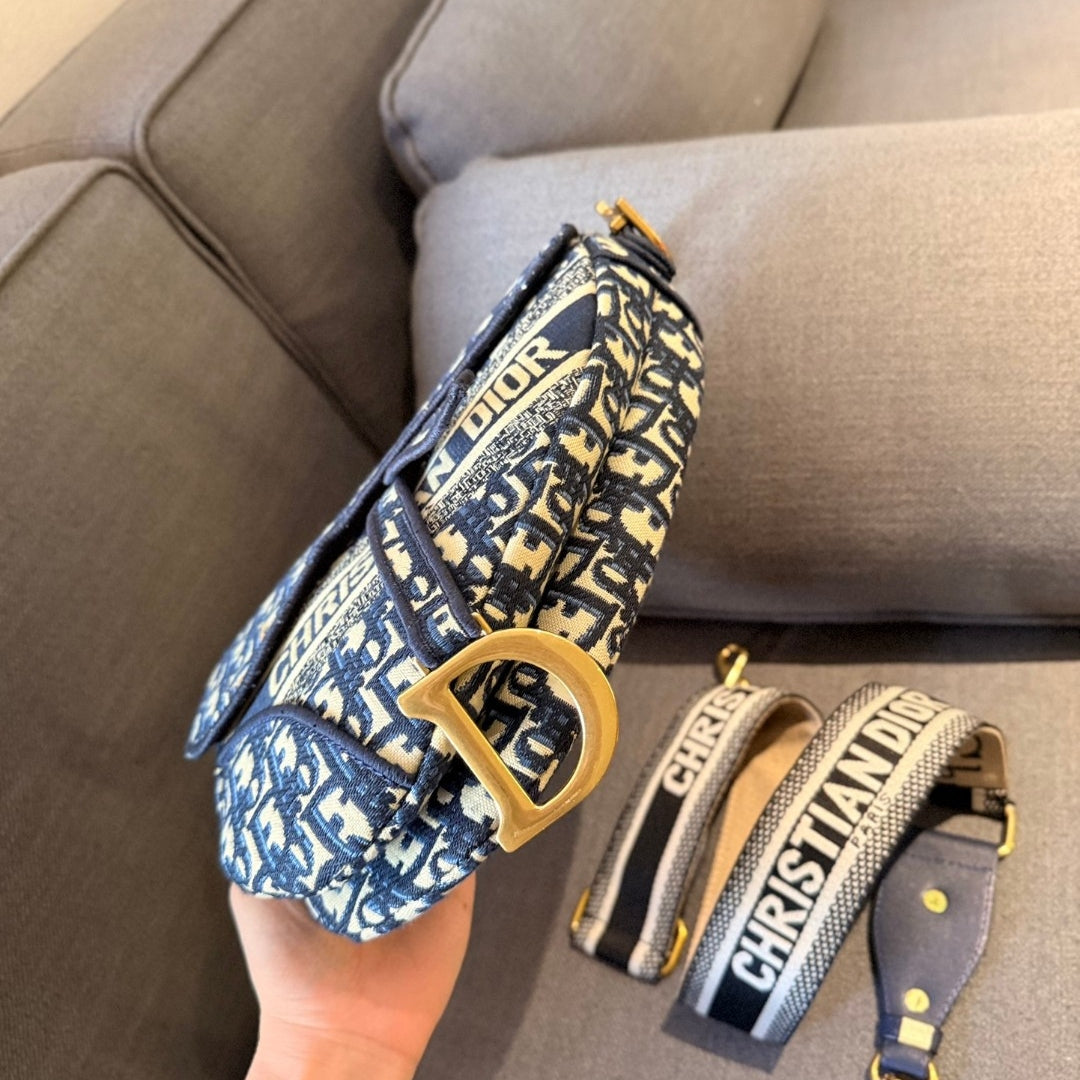 Bolsa Dio Saddle Pequena Canzas Oblique Azul 25cm