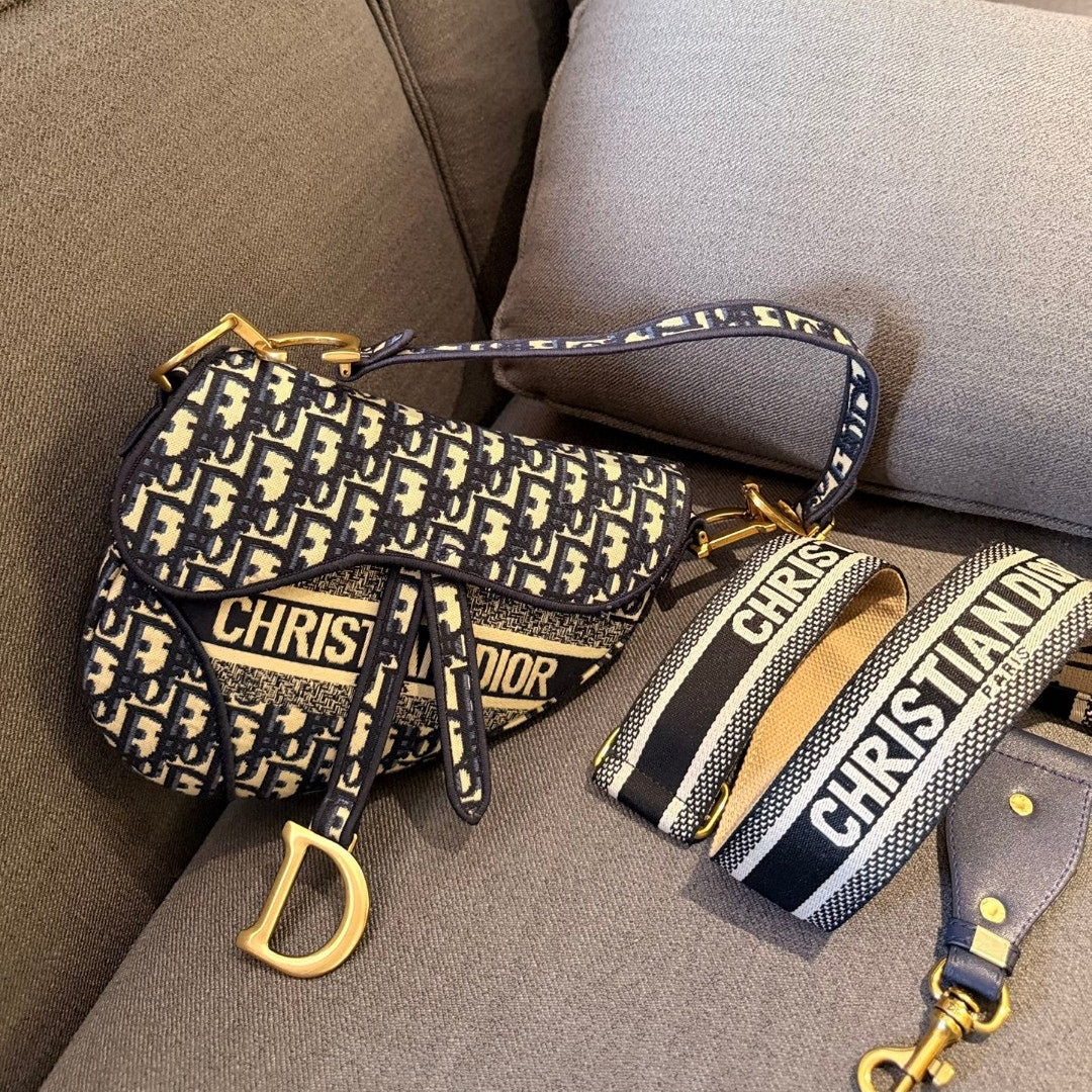 Bolsa Dio Saddle Pequena Canzas Oblique Azul 25cm