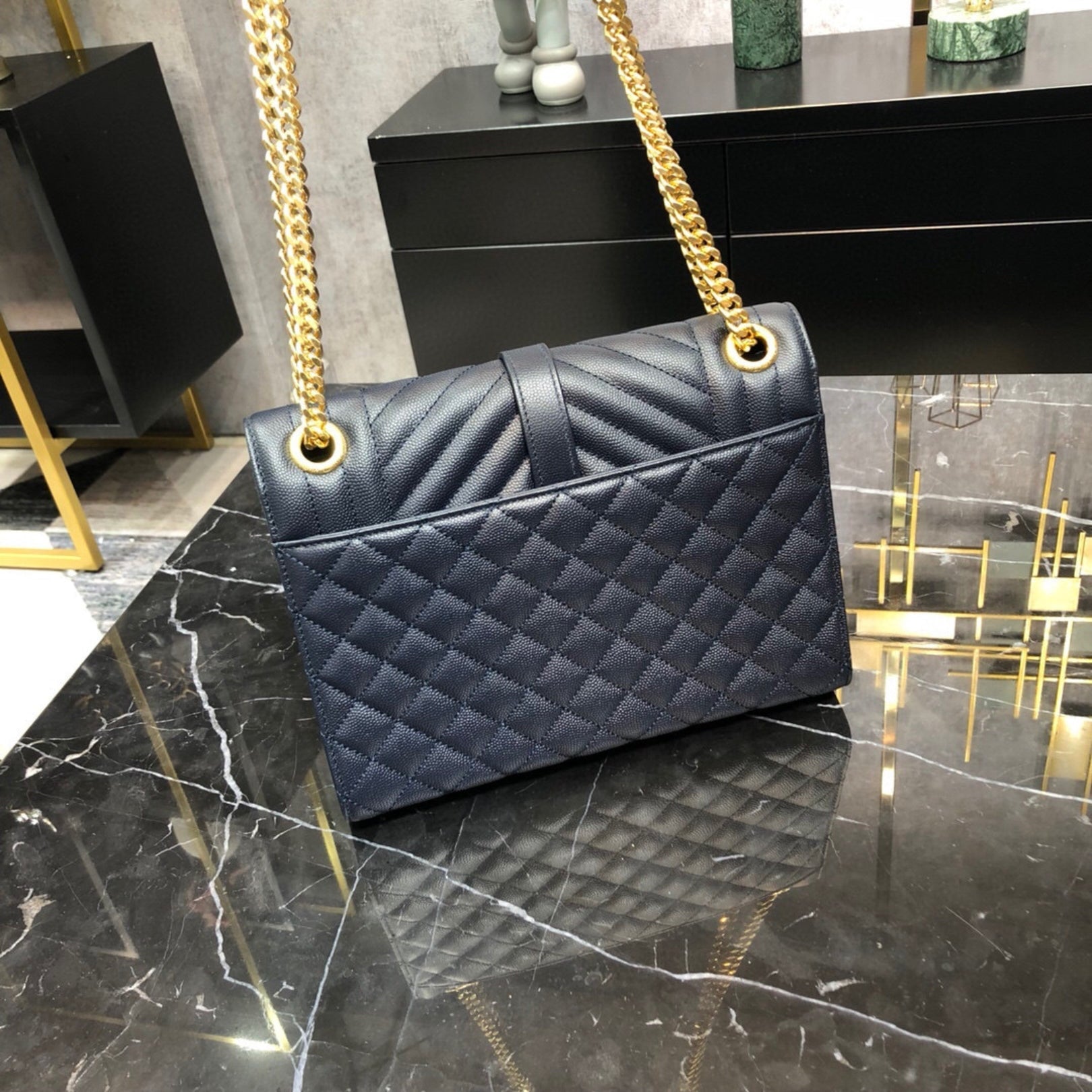 YSL Medium Envelope Shoulder Bag Blue 24cm