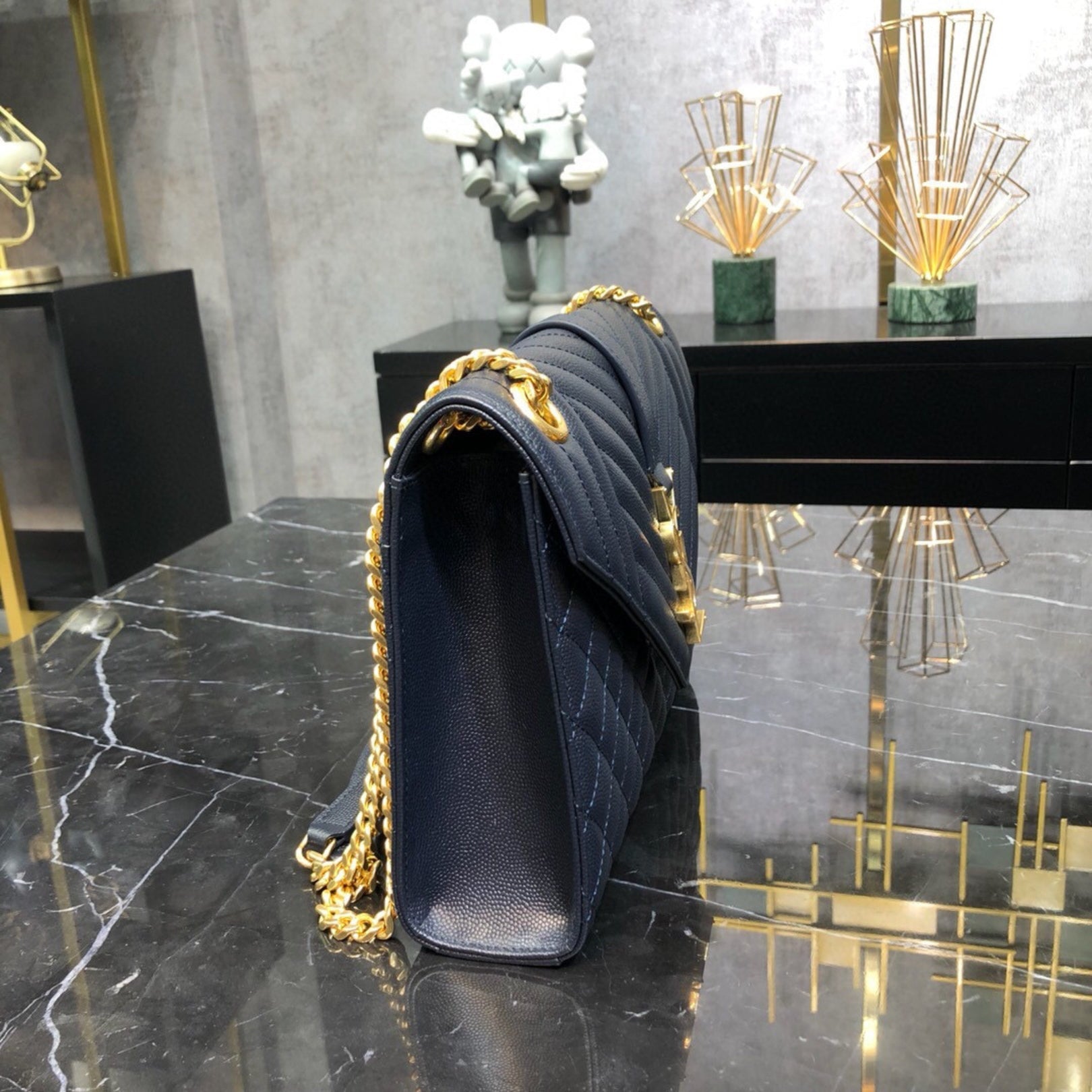 YSL Medium Envelope Shoulder Bag Blue 24cm