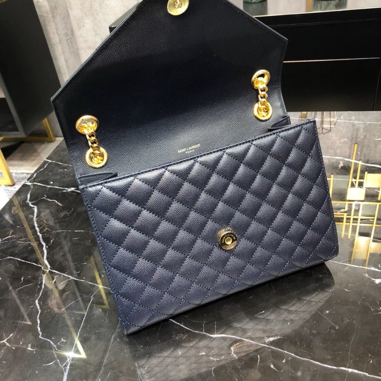 YSL Medium Envelope Shoulder Bag Blue 24cm