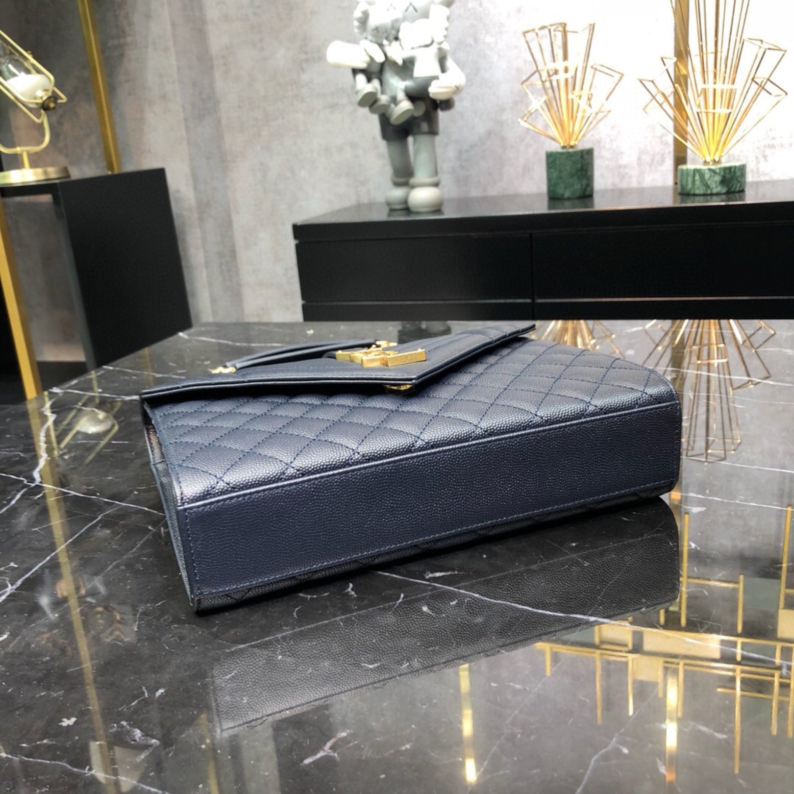 YSL Medium Envelope Shoulder Bag Blue 24cm