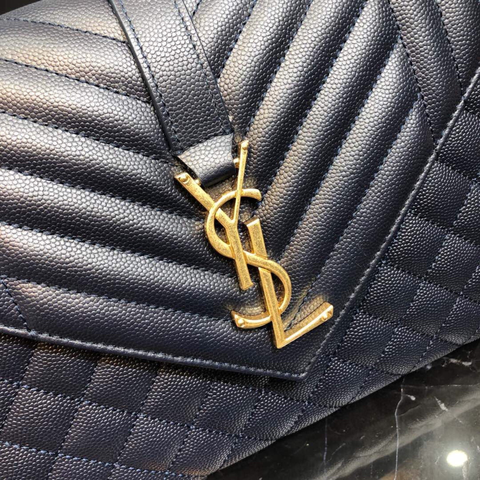 YSL Medium Envelope Shoulder Bag Blue 24cm