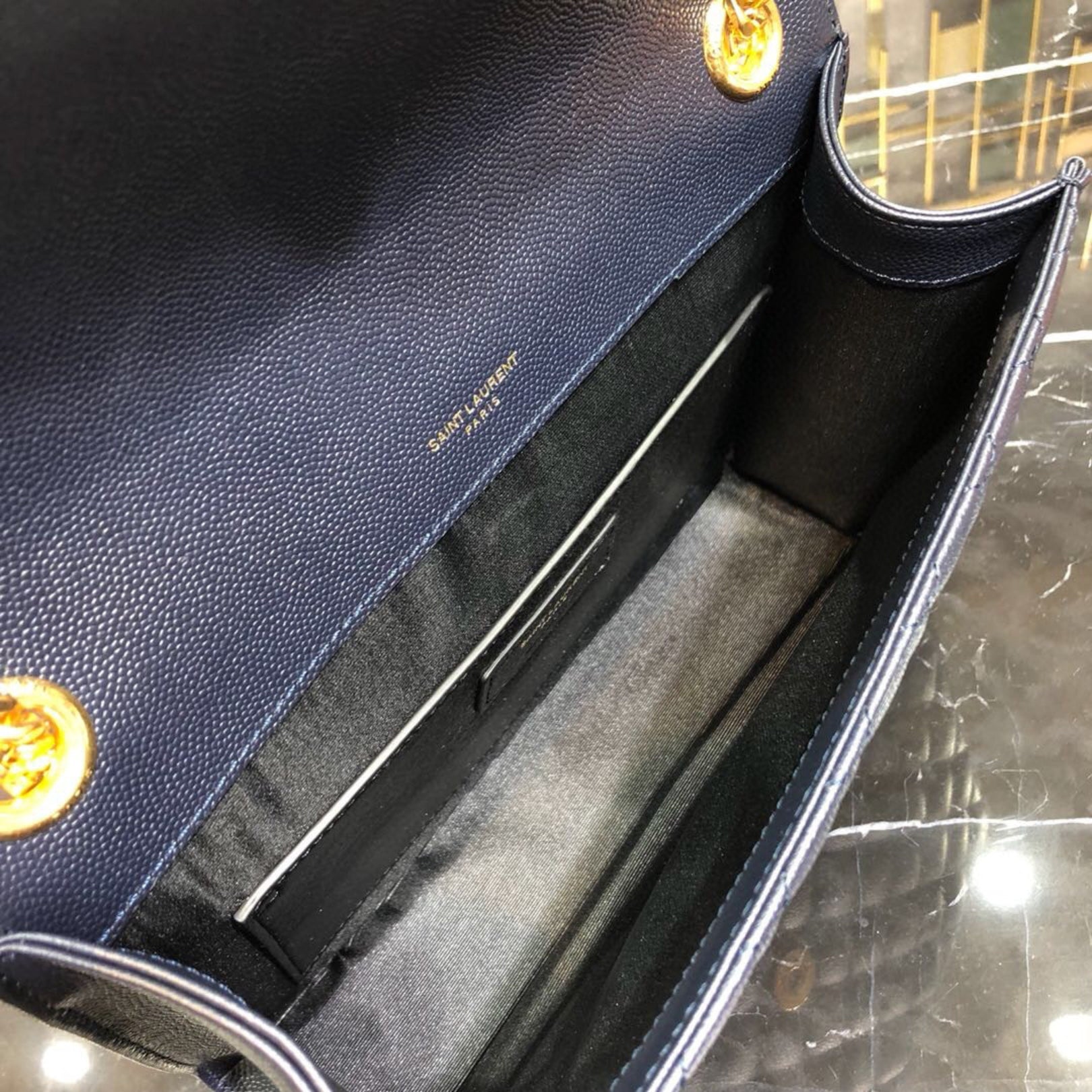 YSL Medium Envelope Shoulder Bag Blue 24cm