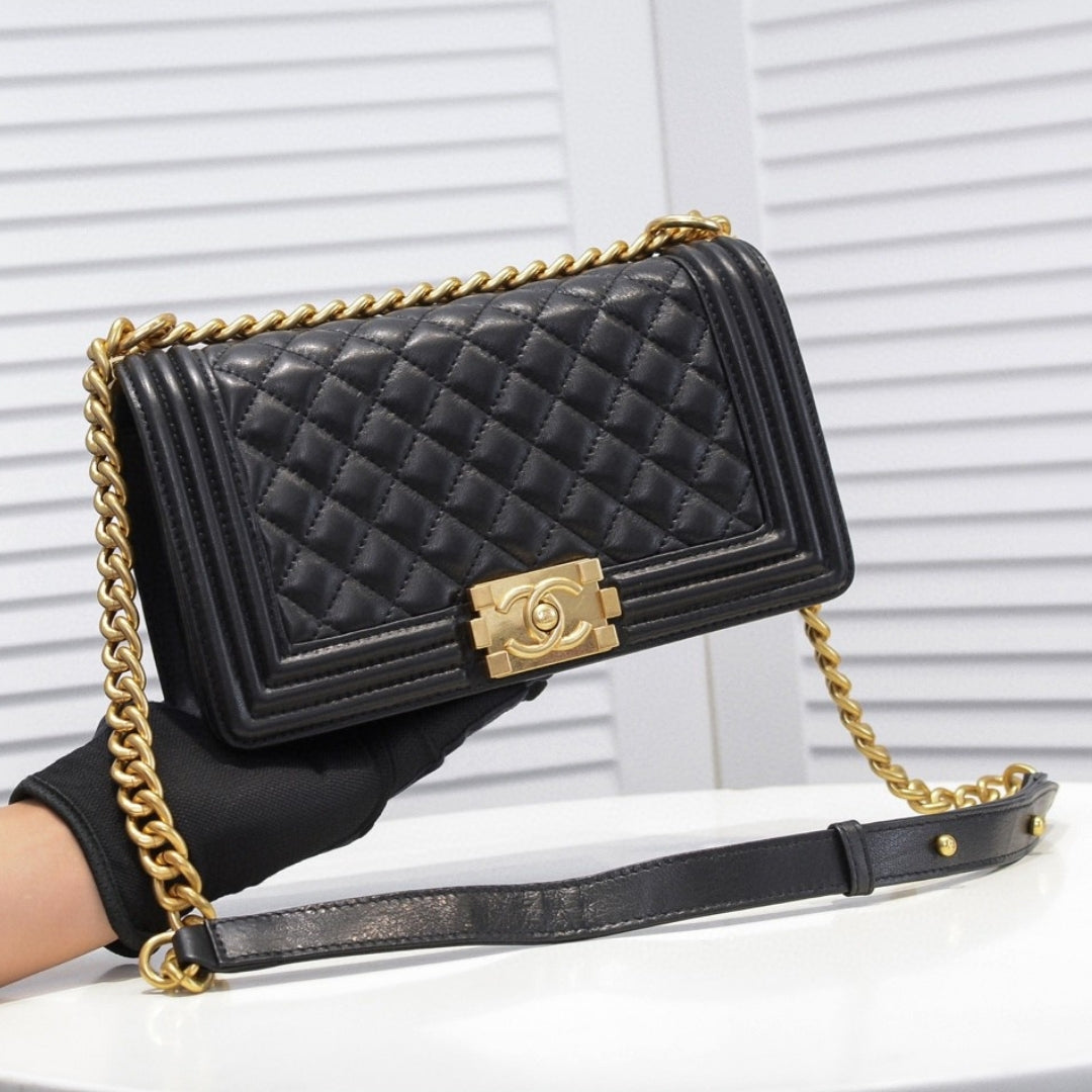 CHN Boy Bag Black with Gold 25cm