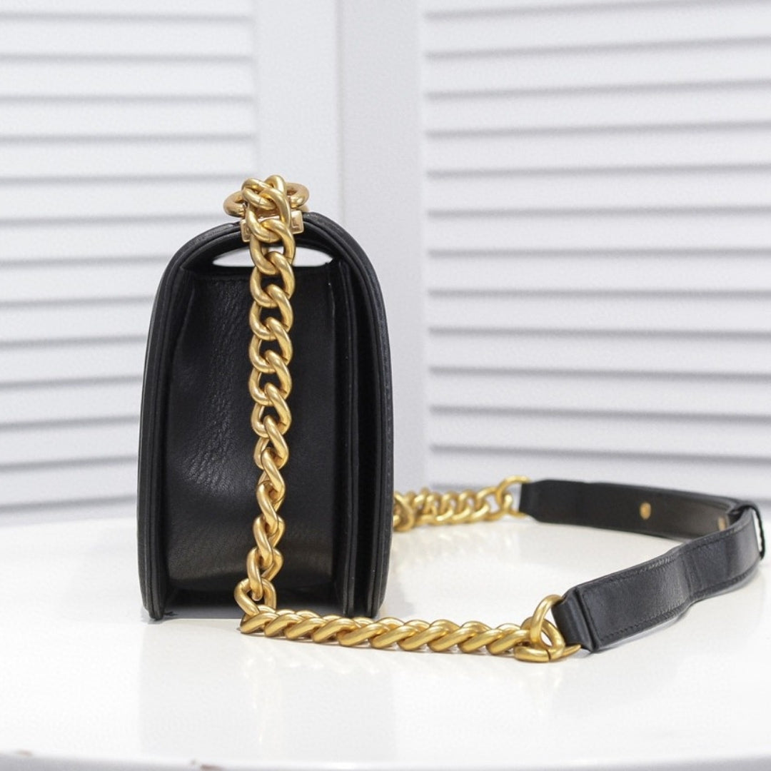 CHN Boy Bag Black with Gold 25cm