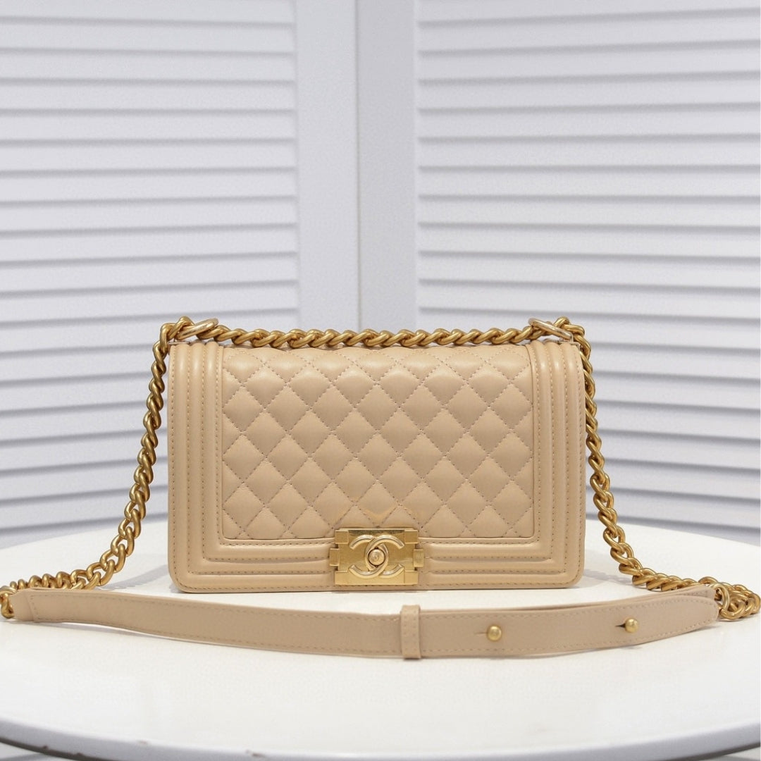 CHN Boy Beige and Gold Bag 25cm