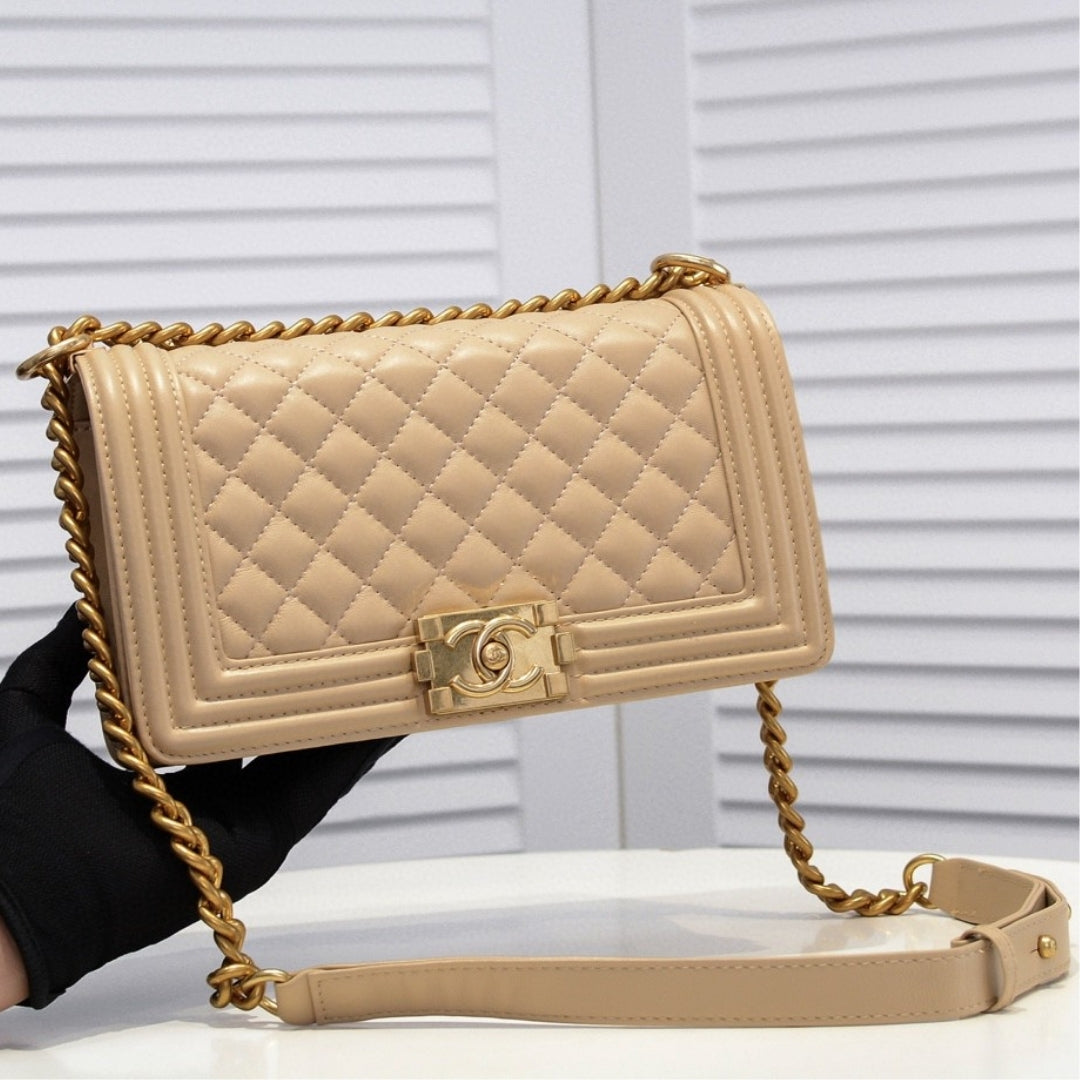 CHN Boy Beige and Gold Bag 25cm