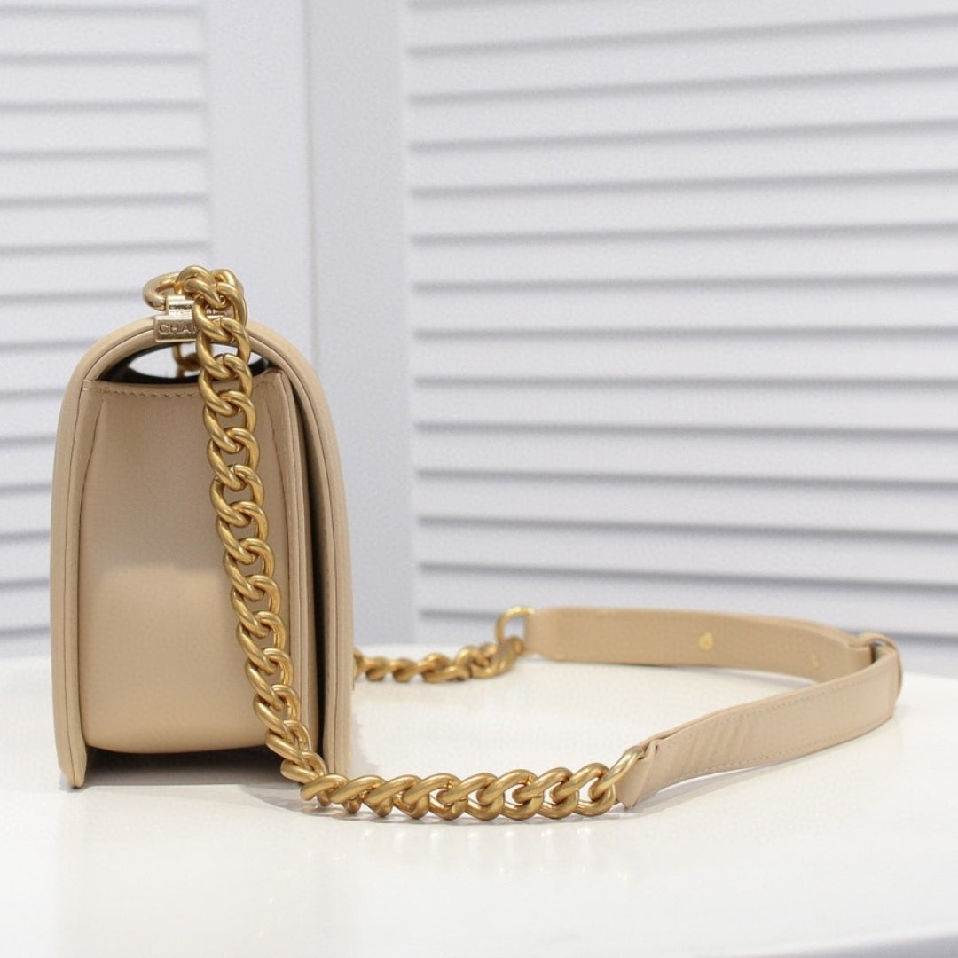 CHN Boy Beige and Gold Bag 25cm