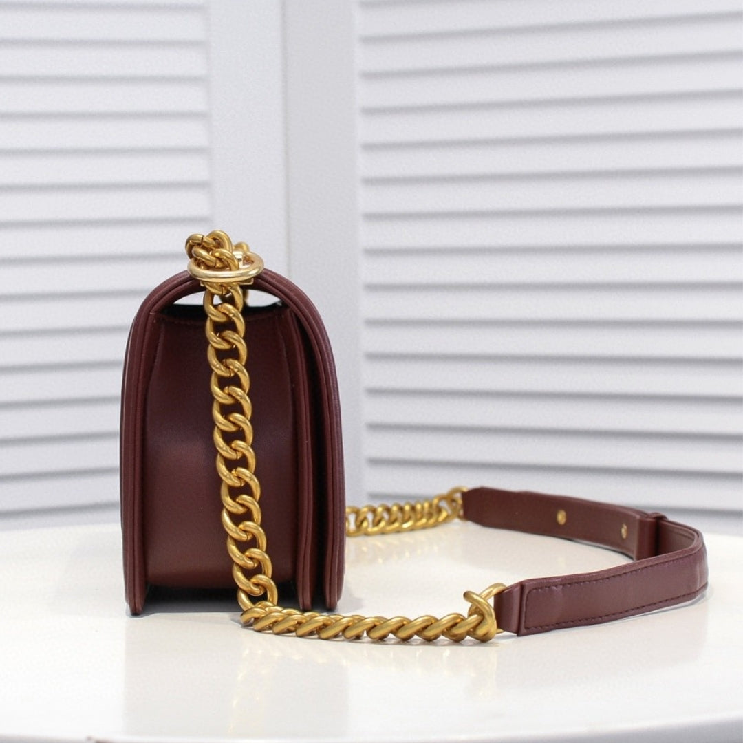 CHN Boy Bag Reddish Brown with Gold 25cm