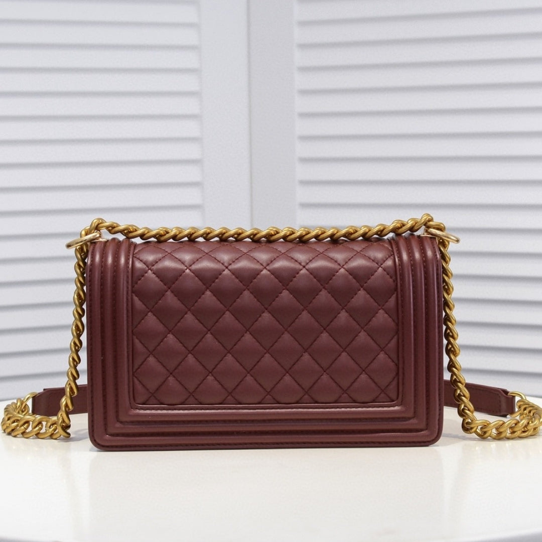 CHN Boy Bag Reddish Brown with Gold 25cm