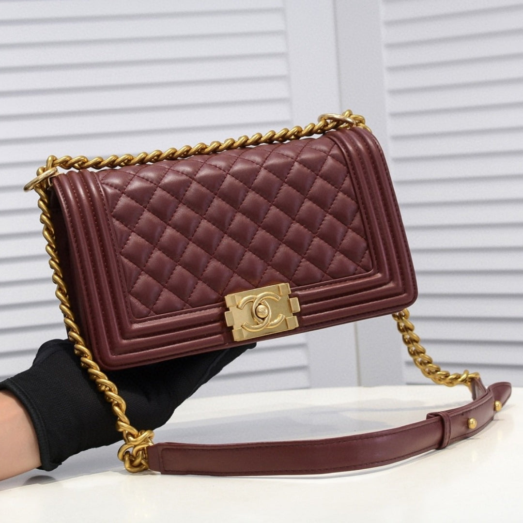 CHN Boy Bag Reddish Brown with Gold 25cm