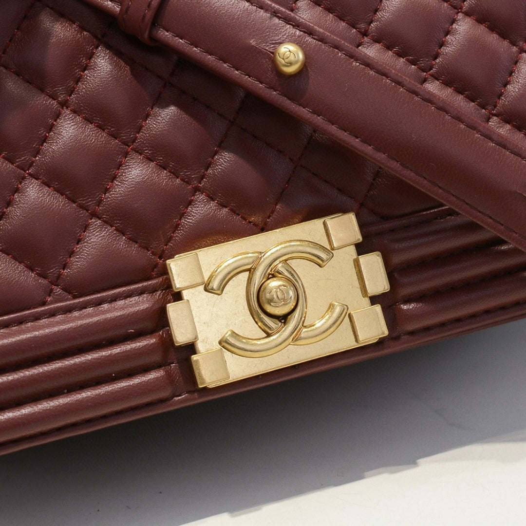 CHN Boy Bag Reddish Brown with Gold 25cm