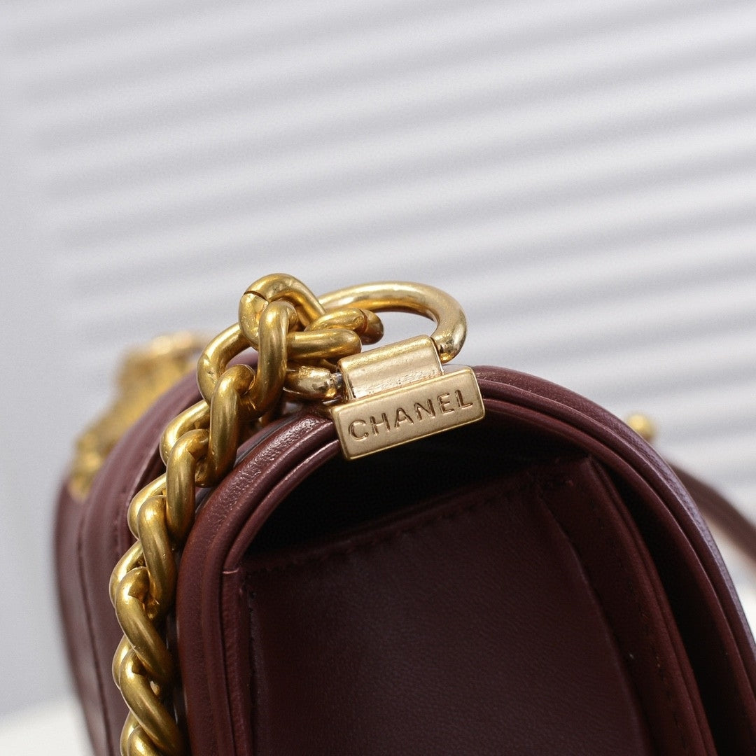 CHN Boy Bag Reddish Brown with Gold 25cm