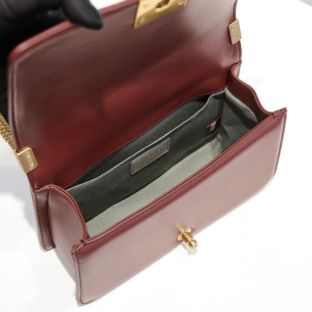 CHN Boy Bag Reddish Brown with Gold 25cm