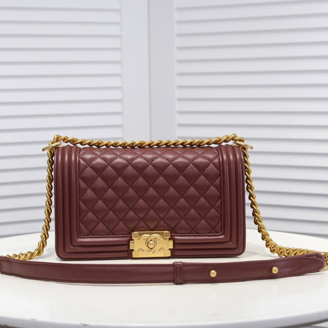 CHN Boy Bag Reddish Brown with Gold 25cm