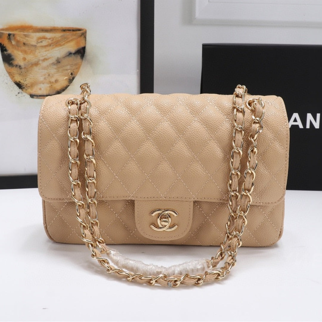 CHN Classic Bag with Beige and Gold Details 25cm